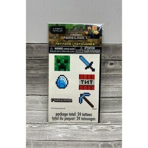 Minecraft -Temporary Tattoos- 4 Sheets of 6 Designs-24 Total Tattoo's-Birthday!